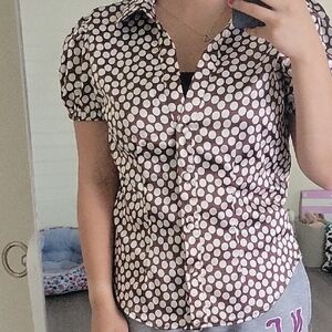 Chic Brown Polka Dot Button Down Shirt